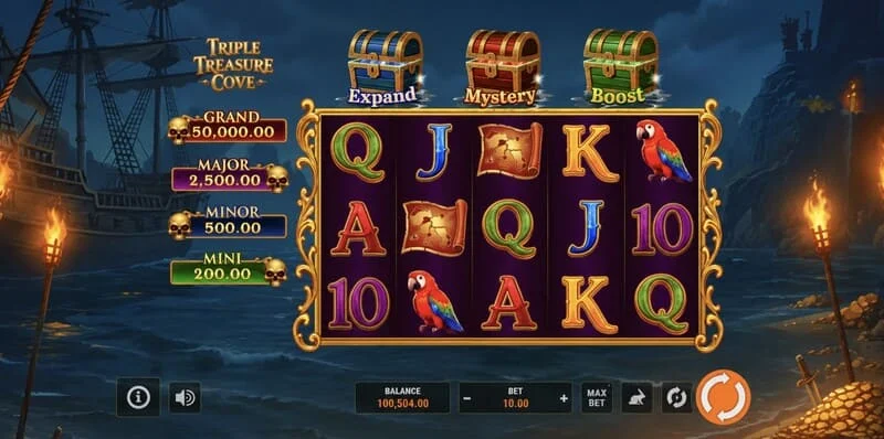 Triple Treasure Cove - Hold and Win Bonusrunde mit Münzen